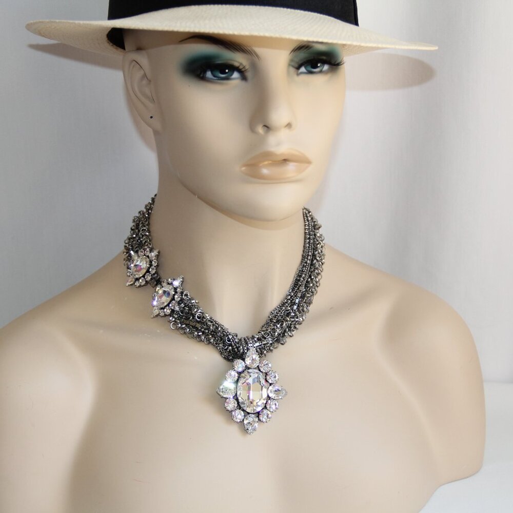 RARE Rodrigo Otazu Crystal Silver Statement Necklace - Picture 10 of 16